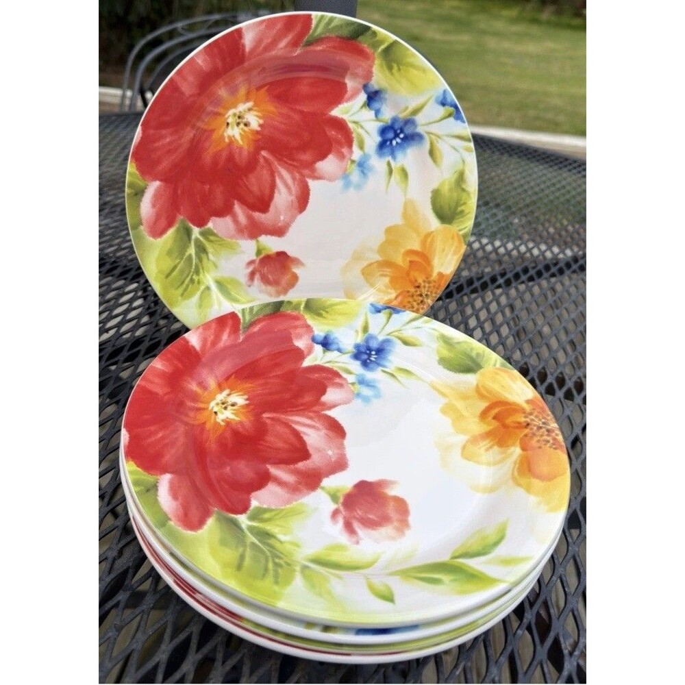 SET OF 5 Pier 1 Imports AMELIA Ironstone 8.75” Salad Plates Floral